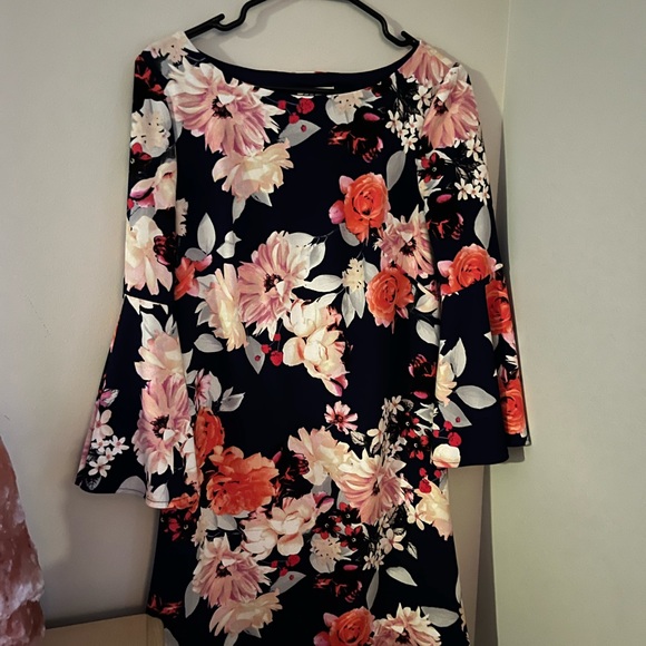 Floral Bell Sleeve Top - Black and Pink - Picture 1 of 2